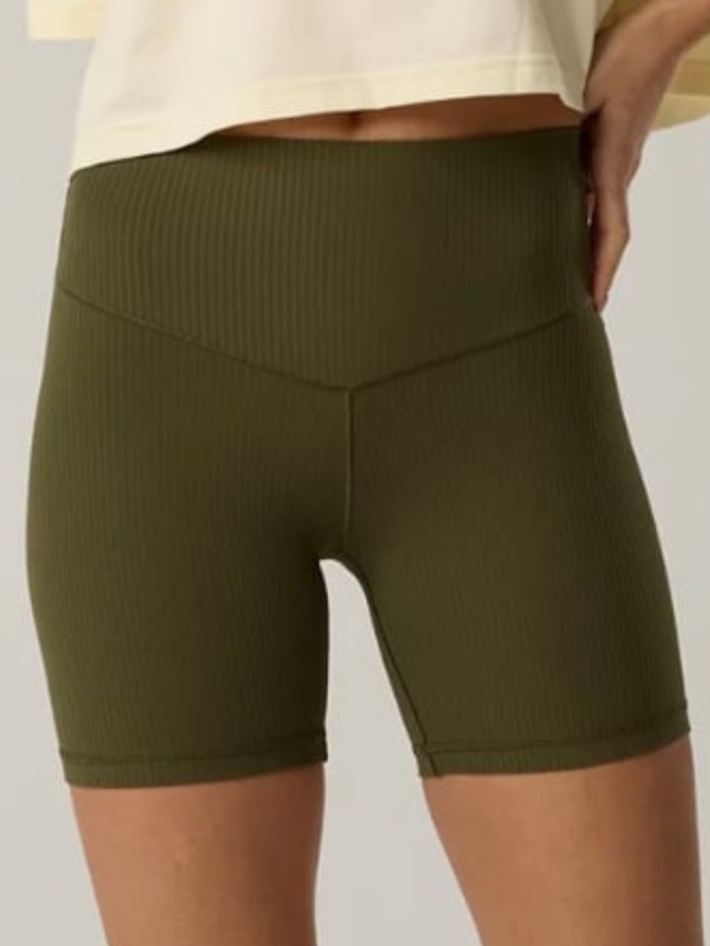OFFLINE By Aerie Real Me XTRA Ribbed High Waisted 5" Bike Short military green